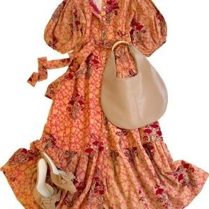 Fox & Hen Maxi Dress in Coral & Mustard